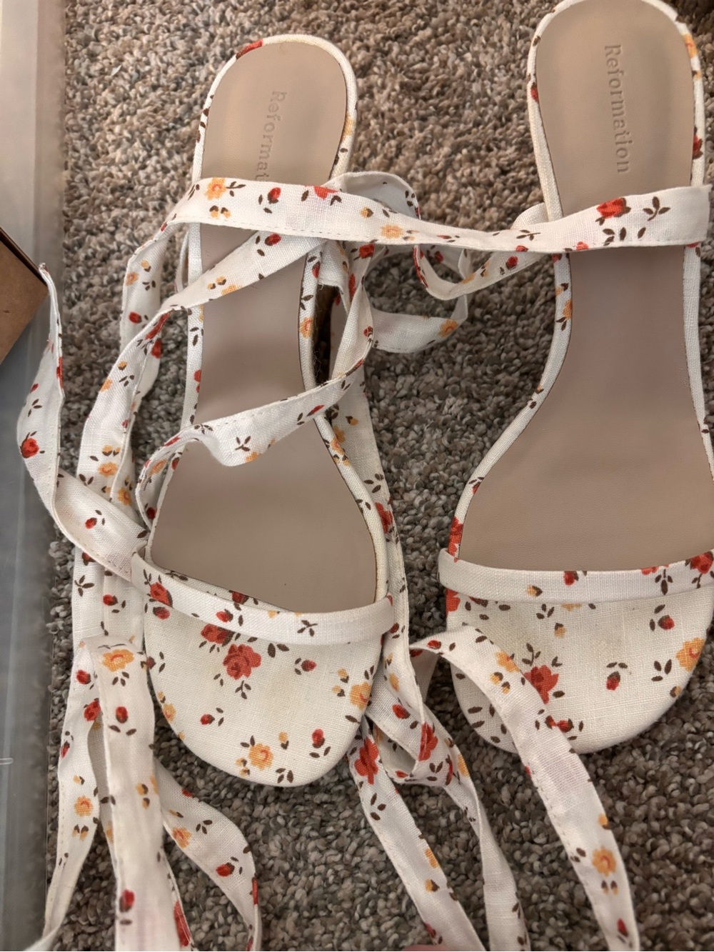 Reformation Cream Floral Lace-Up Heeled Wedge Sandals - Picture 5 of 5